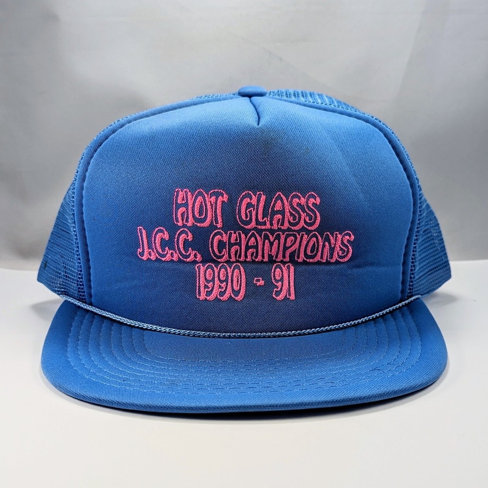Vintage Hot Glass JCC Champions 90s Blue Pink Trucker Rope Snapback Hat Cap